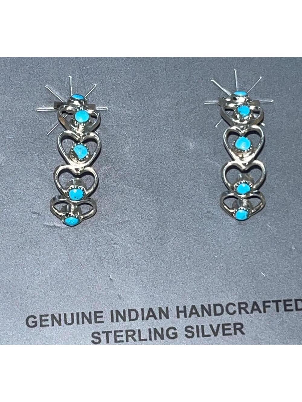 Zuni sterling silver traditional cluster post heart, hearts turquoise earrings